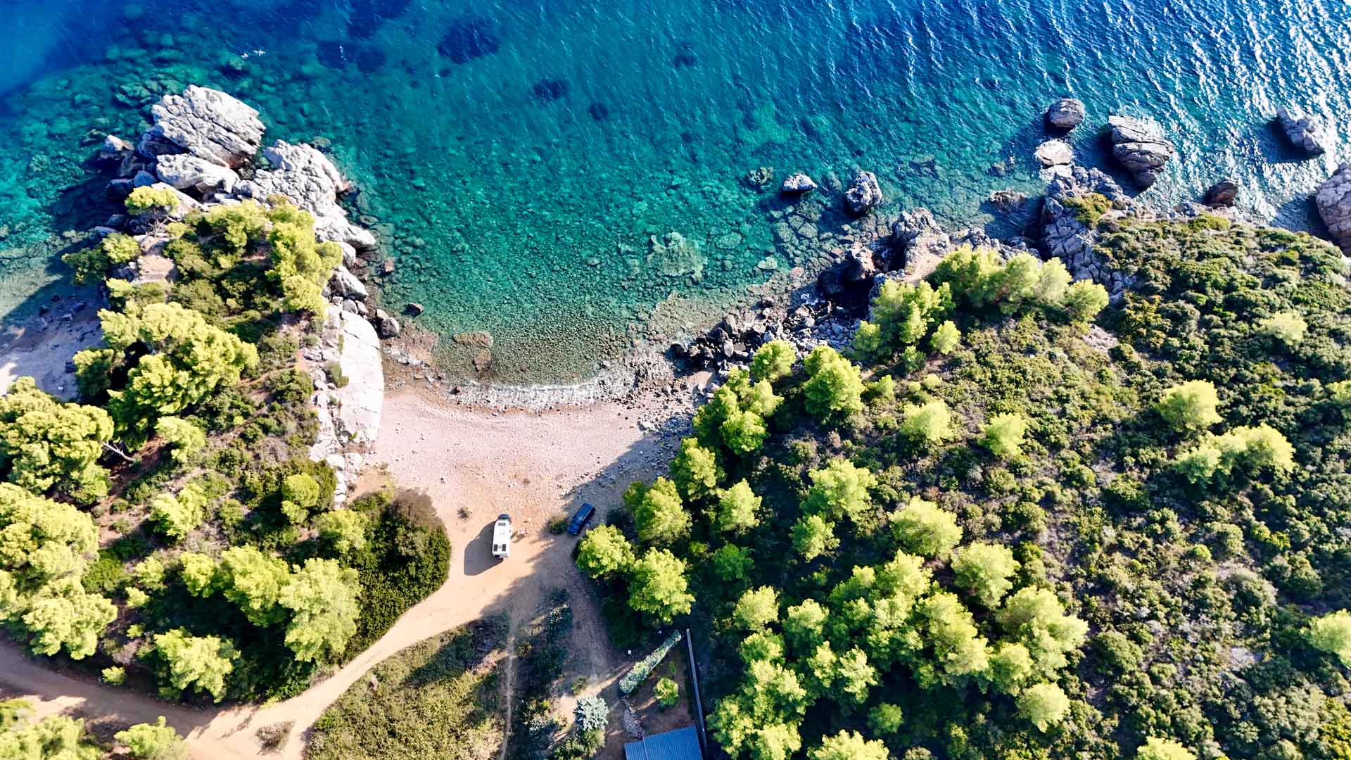 Griekenland Pallini Beach Bovenaanzicht Hymer ML-T-570 4x4 Offroad Offgrid Route51